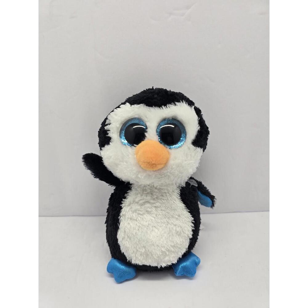 TY Beanie Boo's 6" WADDLES the PENGUIN Solid BLUE Eyes Stuffed Plush SUPER RARE